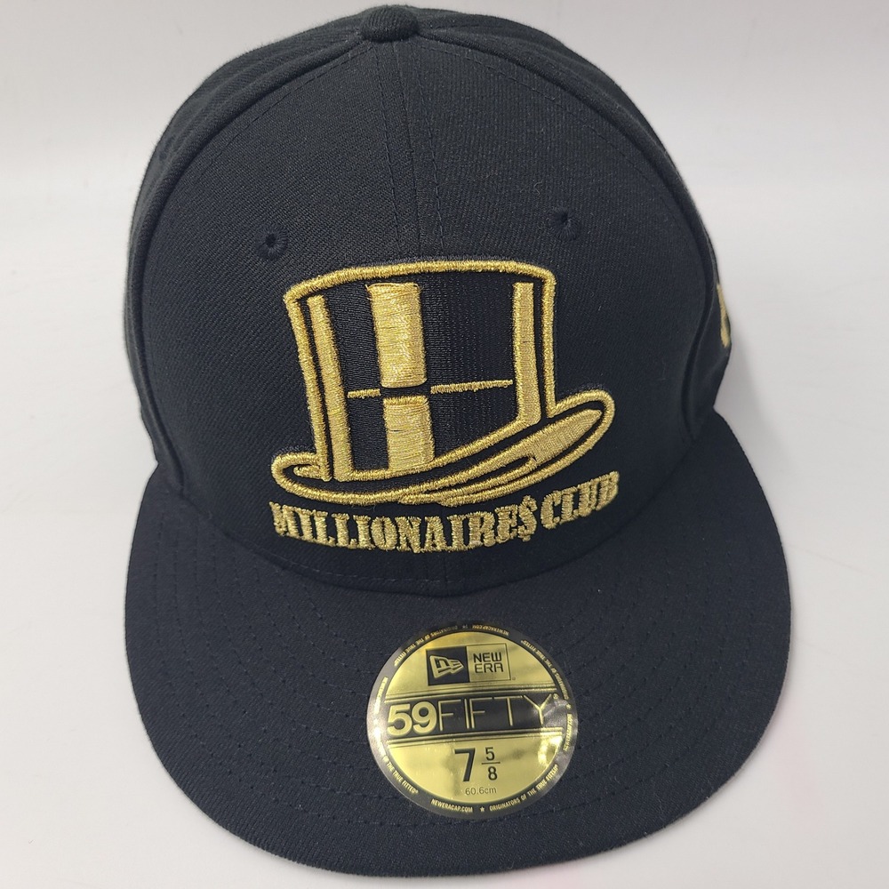 Monopoly Hat Fitted 7 5/8 New Era 59Fifty Black Gold Millionaires Club‎ Logo Men